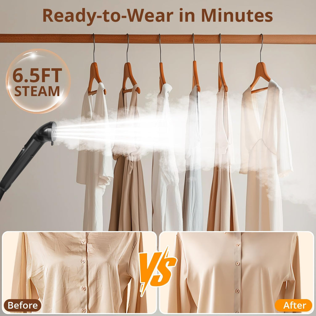 LAKALA Garment Steamer for Clothes, 30-Second Instant Heat-Up, 2.5L Water Tanks, with Pant Clips & Dual Hanger, Powerful Handheld, 4-Stage Adjustable Height, Standing Floor Steamer Wrinkle Remover