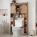 Vabches Farmhouse Storage Cabinet Over Toilet with Sliding Doors, Home Space-Saving Toilet Rack, Over The Toilet Storage Cabinet, Open Storage Shelf, for Bathroom, Laundry, Restroom.Walnut