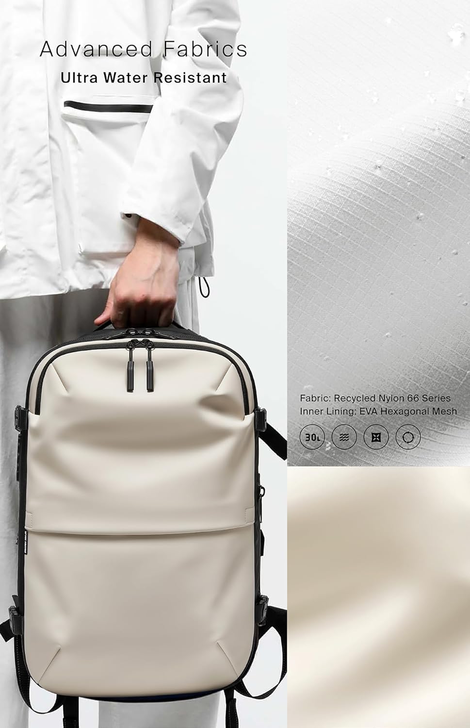 BlackVoyage Vortex Vacuum Seal Travel Backpack 60L Expandable Air Compression System Water Resistant TSA Lock Carry-On Suitcase Luggage White AERO - Vacuum Pump Included