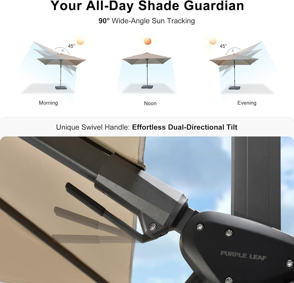 PURPLE LEAF 9' X 12' Left-right Tilt Patio Umbrella Outdoor Cantilever Swivel Rectangle Umbrella with Tilt Aluminum Offset Umbrella with 360-degree Rotation for Garden Deck Pool Patio Beige