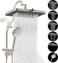 Hibbent cUPC Certified 13'' Shower Head Combo, High Pressure 5 Spray Rainfall Showerhead, 10 Spray Handheld, All Metal Easy Reach 4-way Diverter Arm with Pause Mode, 71'' Hose & Holder, Brushed Nickel