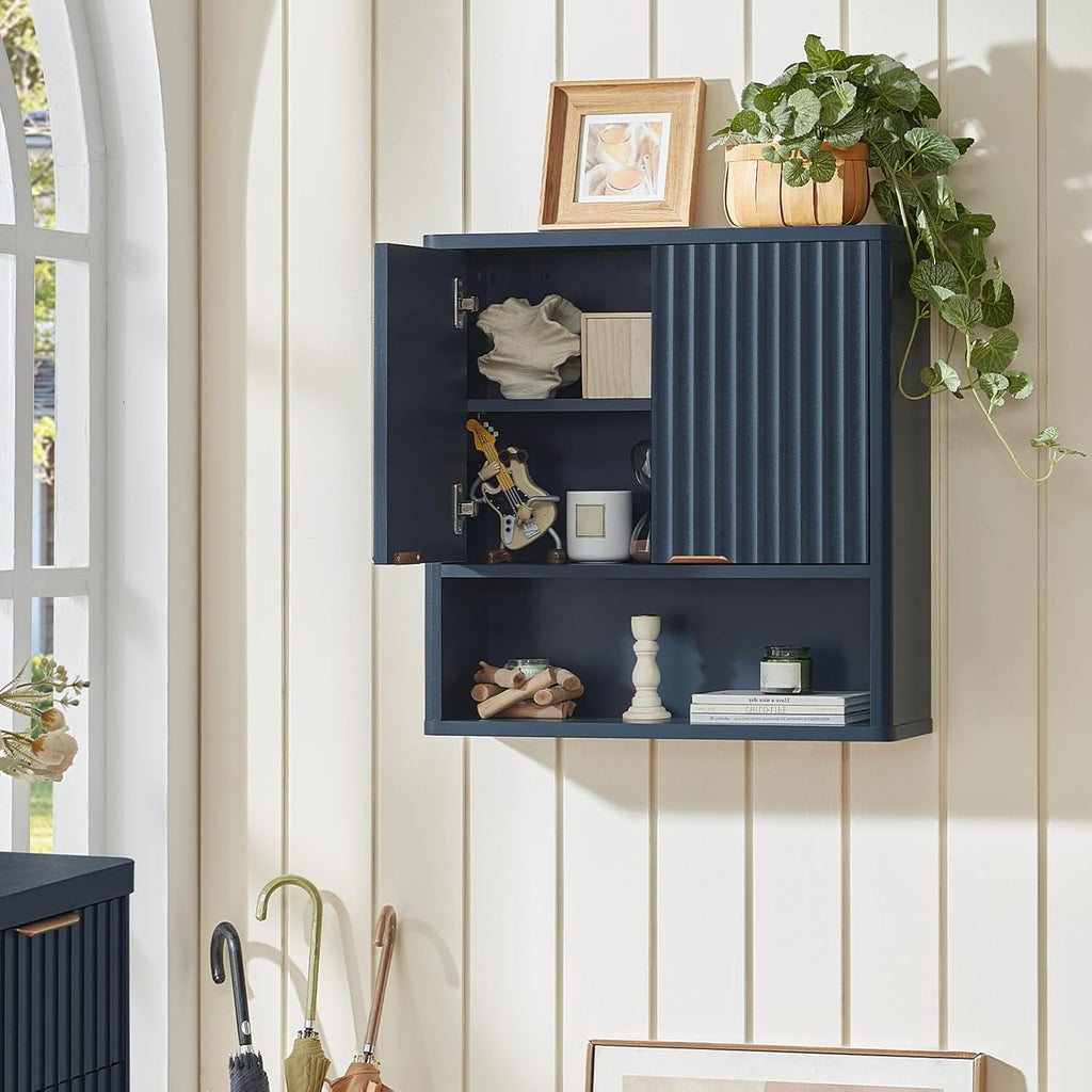 LEYAOYAO Fluted Over The Toilet Storage Cabinet & Bathroom Wall Cabinet Set of 2, Farmhouse Above Toilet Organizer, Medicine Cabinet w/Adjustable Shelf & Doors for Laundry Living Room Kitchen(Blue)