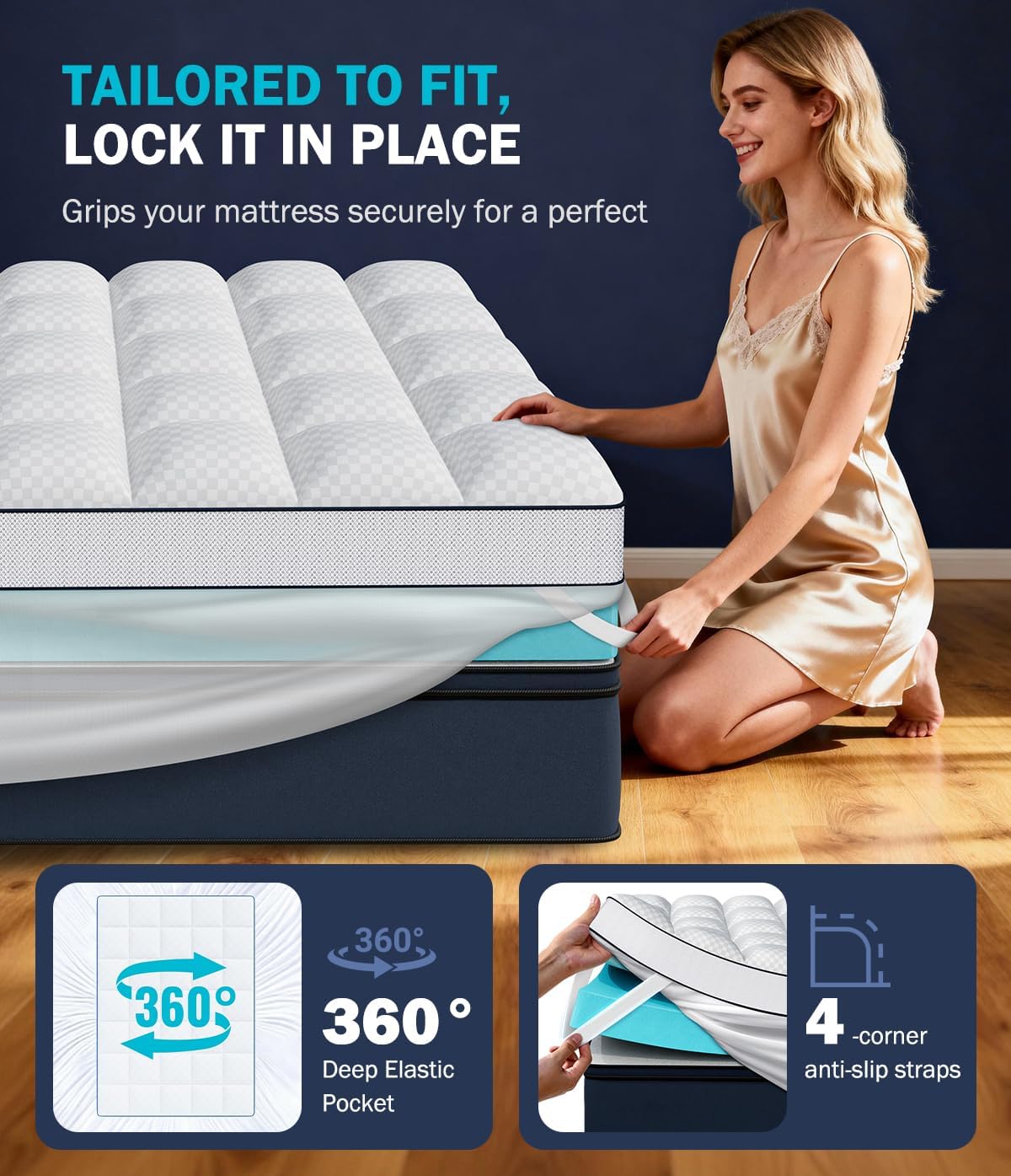 Dual Layer 4 Inch Memory Foam Mattress Topper King Size, 2" Cooling Gel Memory Foam & 2" Pillow Top Mattress Pad Cover for Back Pain Relief, Deep Elastic Pocket, Medium Support, White