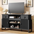 70 inch Modern Fluted TV Stand for TVs up to 80", Multifunctional Entertainment Center with Open Shelf, Built-in Power Outlets & 2 Large Drawers, Doors Storage Cabinet for Living Room, Black