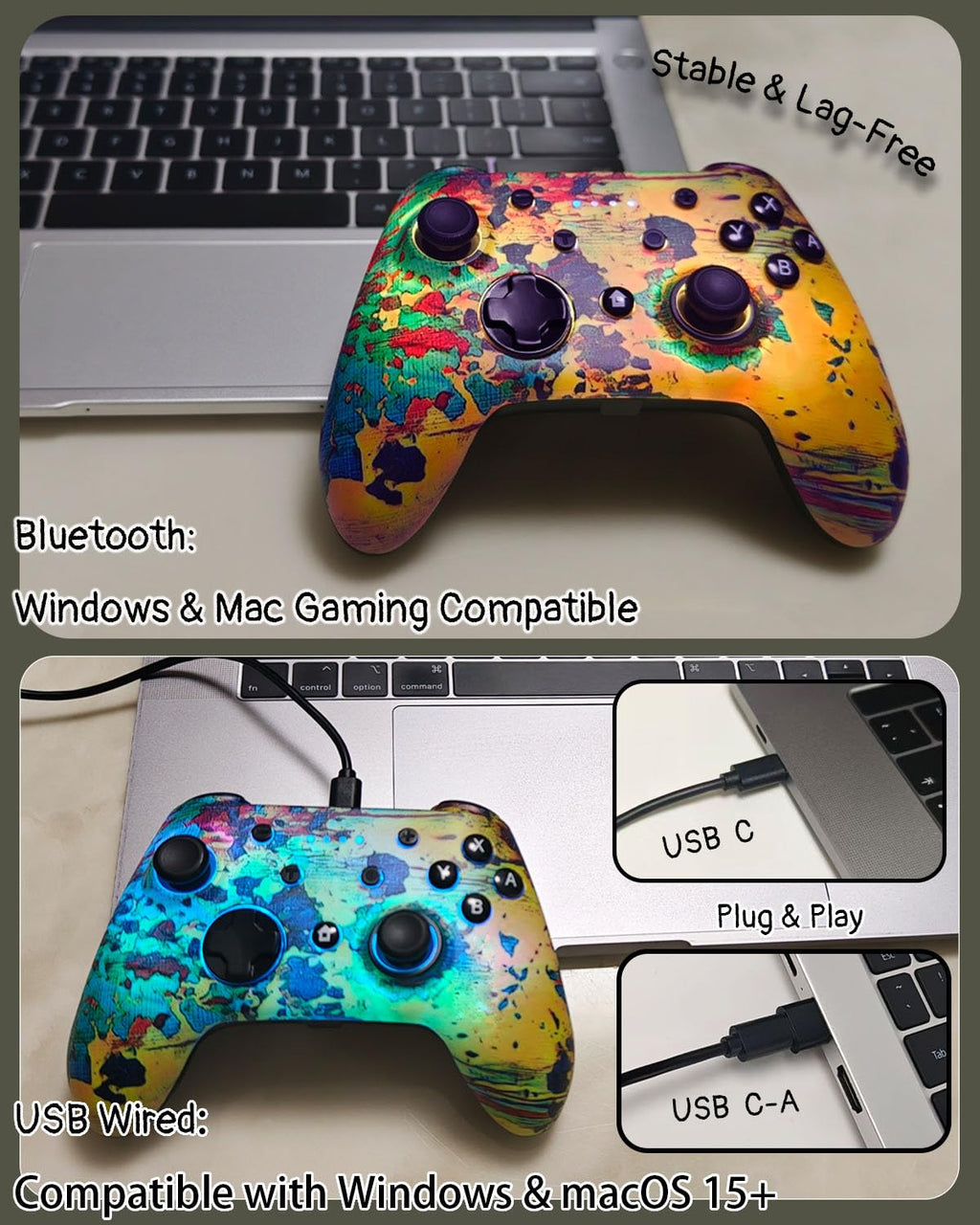 Wzuiсov RGB Wireless Game Controller for Switch/PC/iPhone/Android - Bluetooth & USB-C Wired with Phone Mount, USB C to A Adapter, Tablet, TV Box & Tesla Compatible