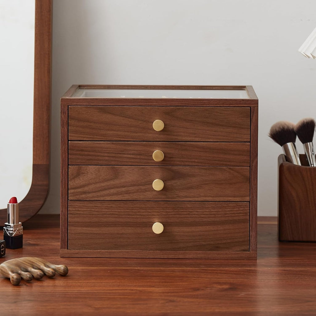 Black Walnut Jewelry Organizers and Storage,4 Layer Wooden Jewelry Boxes for Women,for Necklaces Ring Earring (4 Layer)