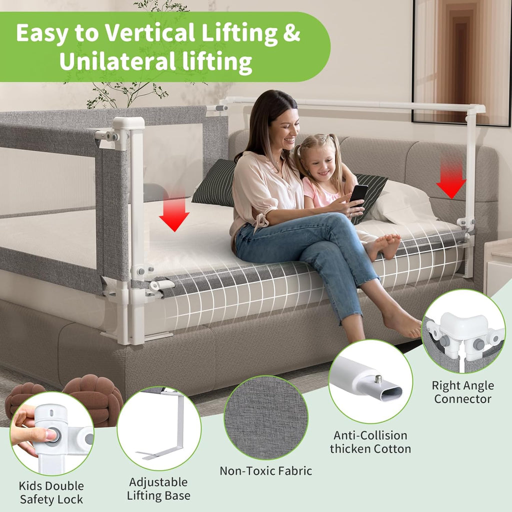 yulongtengfei 3-Piece King Size Bed Rail for Toddlers - Adjustable Baby Bed Rail Guard, Kids Safety Bed Rail for King Size Bed (78.7"x78.7"x74.8"-Grey)
