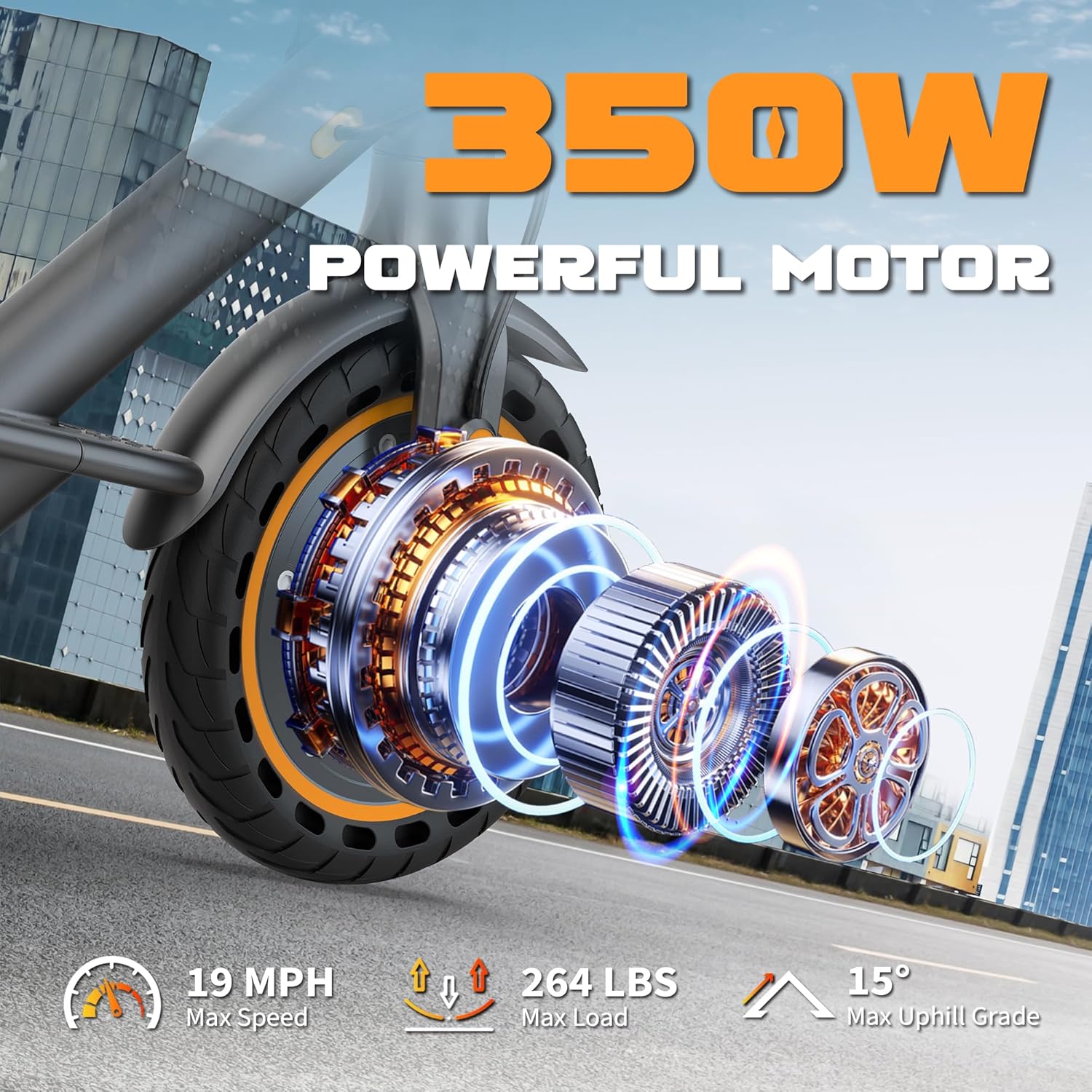 Volpam Adult Electric Scooter, Max Speed 19/21MPH, Up to 21-28 Miles Range, 500W/350WMotor Adult E-Scooter, Foldable Scooter with Dual Braking, Smart APP