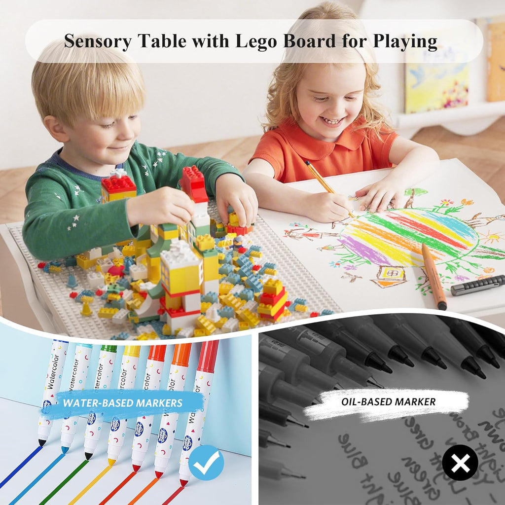 Easyego Kid Sensory Table with Storage - Activity Table with Foldable Storage Bins, Birthday Gifts for Boys and Girls - White