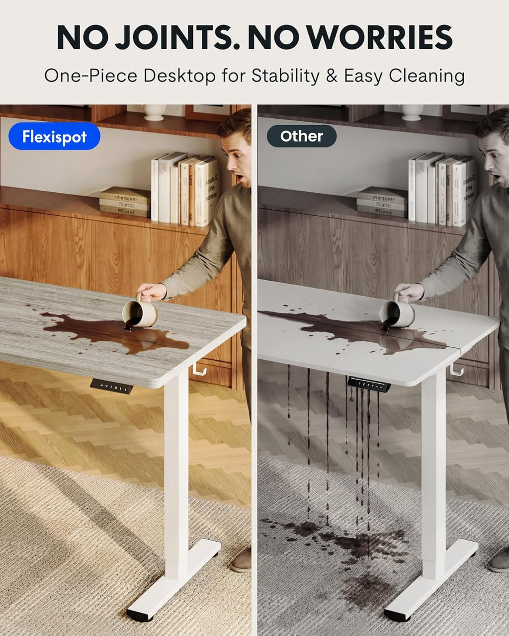 FLEXISPOT EN1 One-Piece Standing Desk with 1-Inch Thick Seamless Desktop, 48"x24" Electric Height Adjustable Desk for Home Office, Multi-Monitor Setups & Easy Assembly, Gray Wood