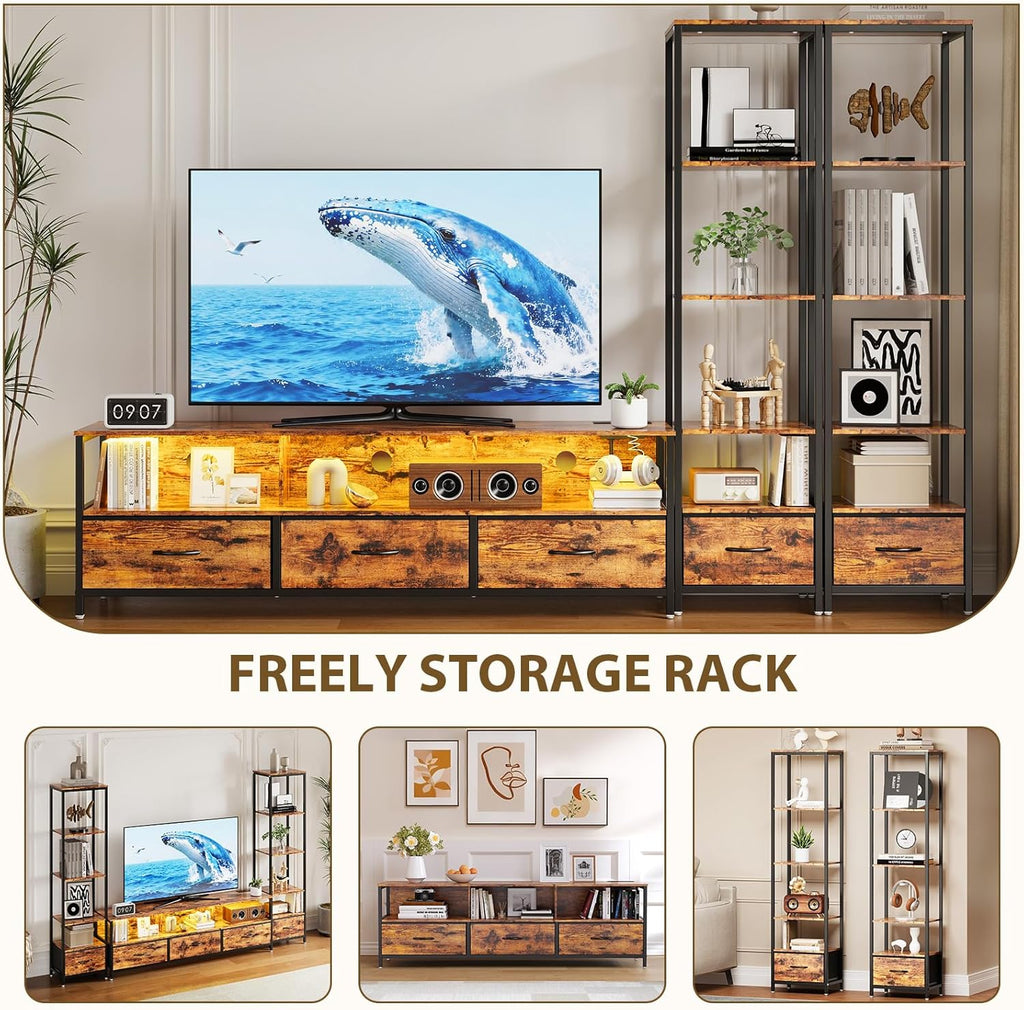 IDEALHOUSE TV Entertainment Center for Living Room, Large LED TV Stand with Storage, Modern Media Center for TVs Up to 70"