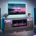 VITESSE TV Stand with 36" inch Electric Fireplace Up to 80" TVs, LED Light Entertainment Center, 70" Modern Wood High Gloss Fireplace with Highlight Storage Cabinet for Living Room (Grey)