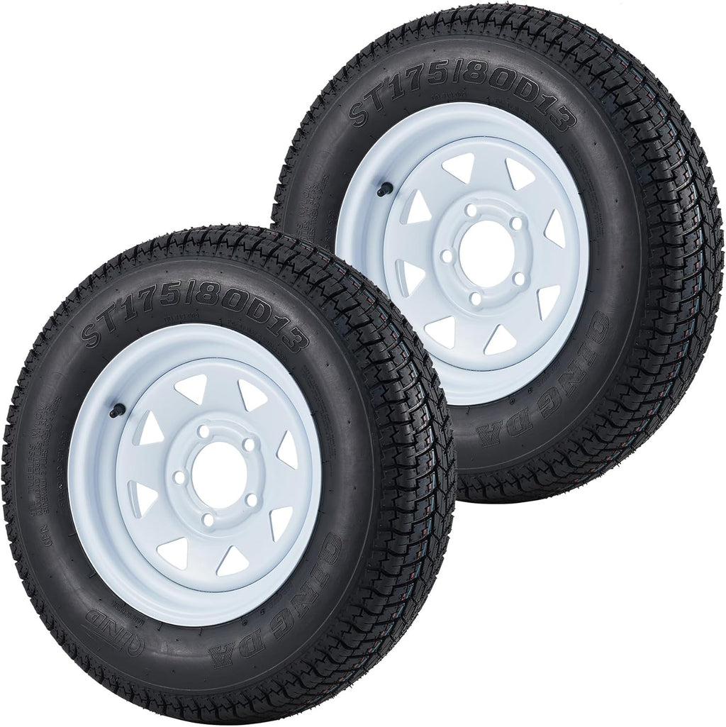 Garvee ST175/80D13 Trailer Tires with 13 in Rims, 5 Lug on 4.5 in, Load Range C, 6PR