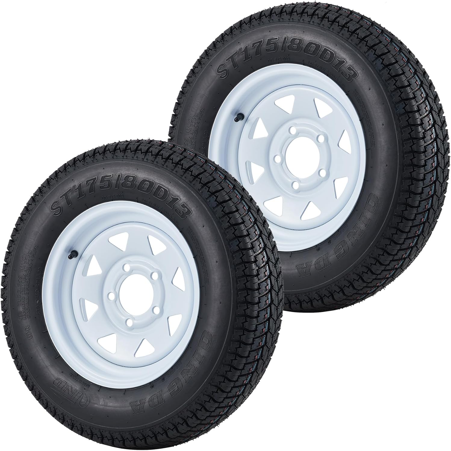 Garvee ST175/80D13 Trailer Tires with 13 in Rims, 5 Lug on 4.5 in, Load Range C, 6PR