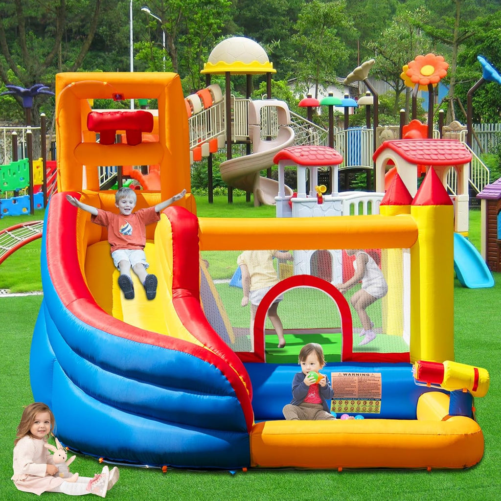 HuaKastro Inflatable Water Slide Bounce House for Kids with Pool, 5-in-1 Indoor/Outdoor Blow Up Play Center for Climbing, Sliding, Jumping & Splashing Fun, Blower Included