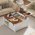 DUMOS Coffee Table, Lift Top Center Table with Storage, Square Living Room Tables with Adjustable Shelves, Wooden Center Coffee Table with Hidden Storage Compartment, White