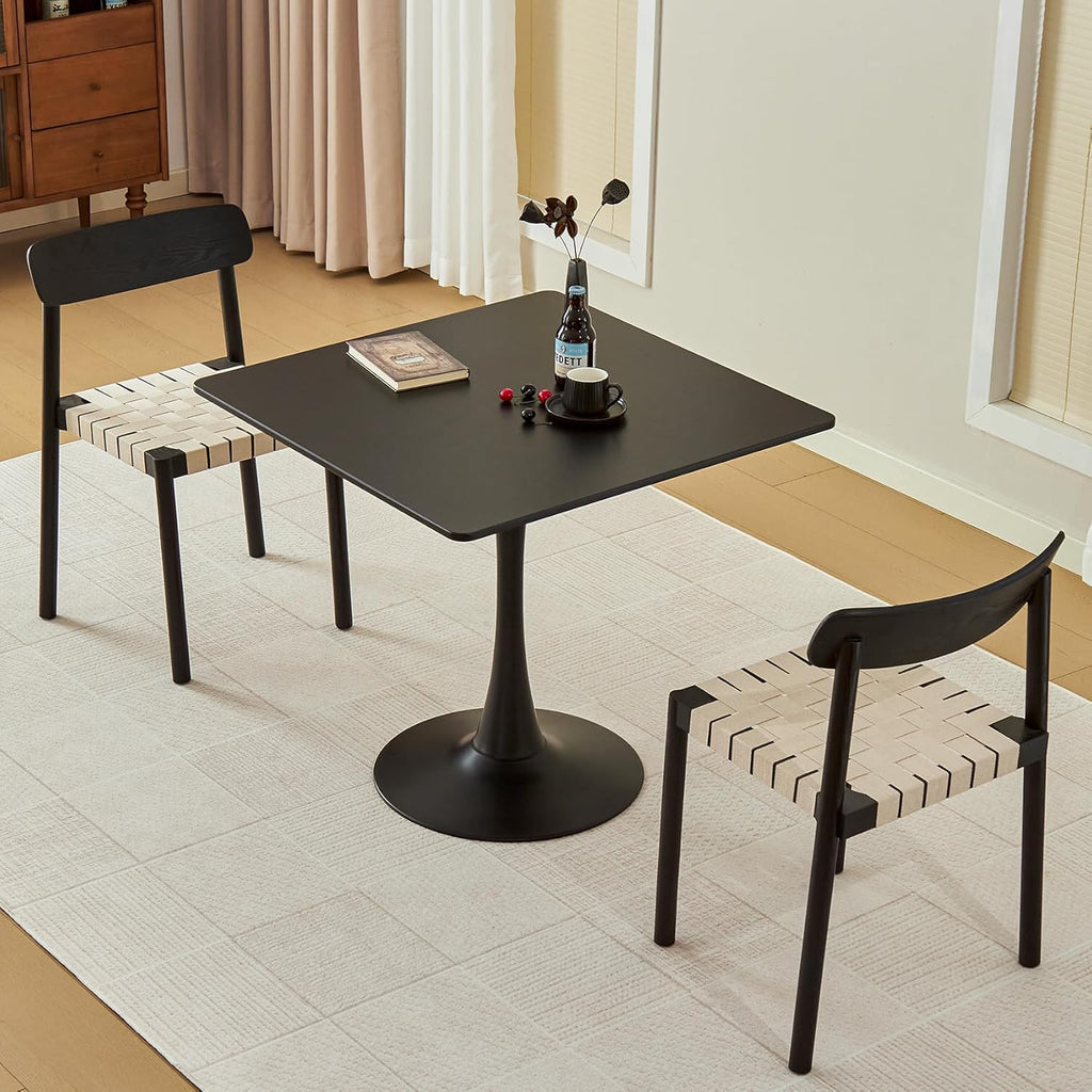 Square Dining Table, 31.5" Tulip Table with Thickened Tabletop & Metal Pedestal, Mid Century Modern Bistro Table for Kitchen, Small Places, Living Room, Cafe (Black)