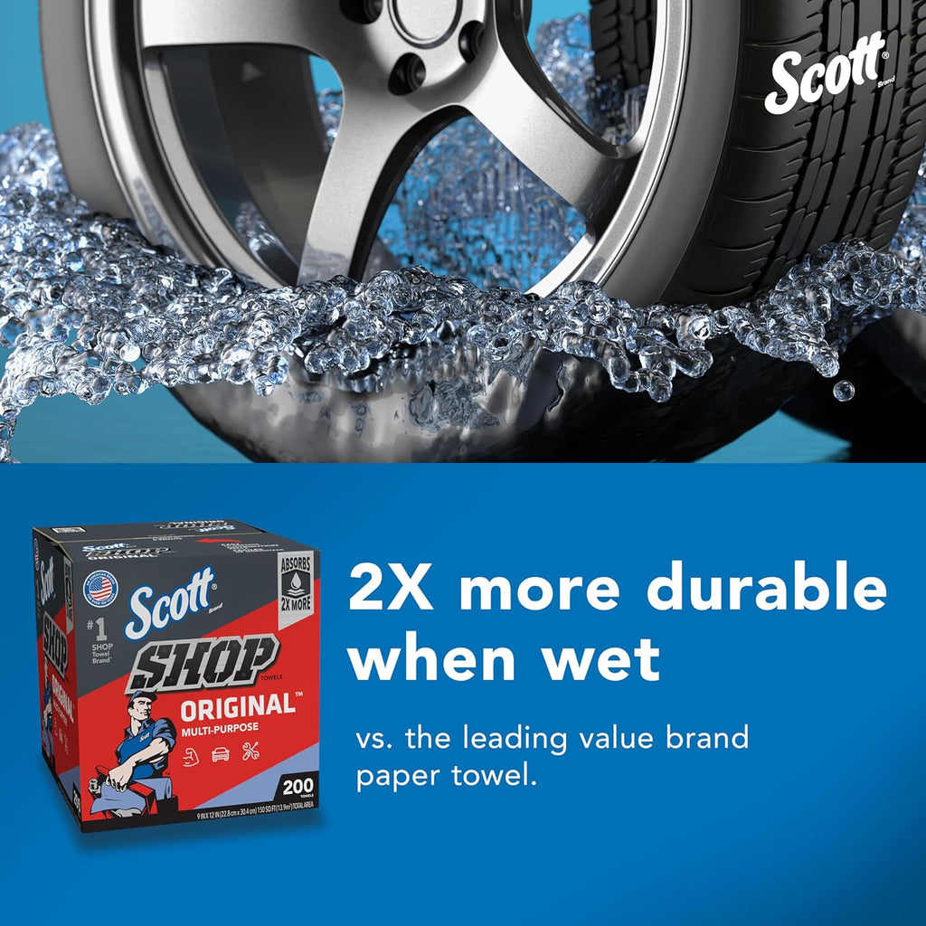 Scott Shop Original Blue Towels (75190), 9"x12" Cloth-like Paper Towel (8 Boxes of 200 Sheets, 1,600 Sheet Total)