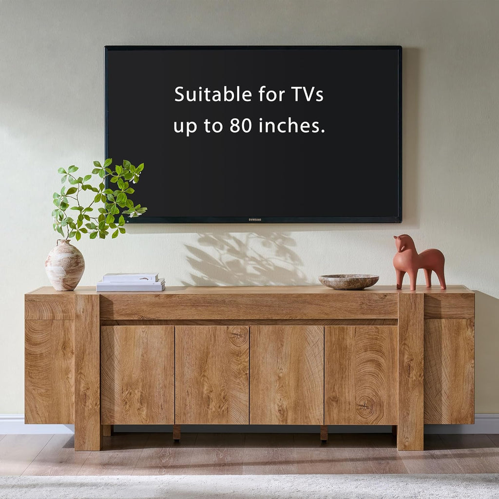 OKD Modern Farmhouse TV Stand, 70" Long Media Console Table with Storage Cabinet, Wooden Entertainment Center for Living Room, Light Knotty