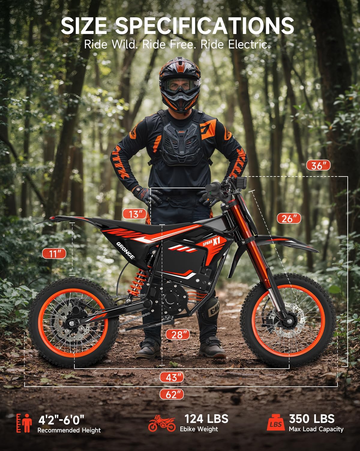 X1 Spark Electric Dirt Bike, 4500W Peak Mid-Drive motor Motor Electric Motorcycle, 60V 28.8Ah Battery, 50MPH & 60 Mile Range, Full Suspension Off Road E Bike for Teens & Adults 13+, 3 Speed Modes