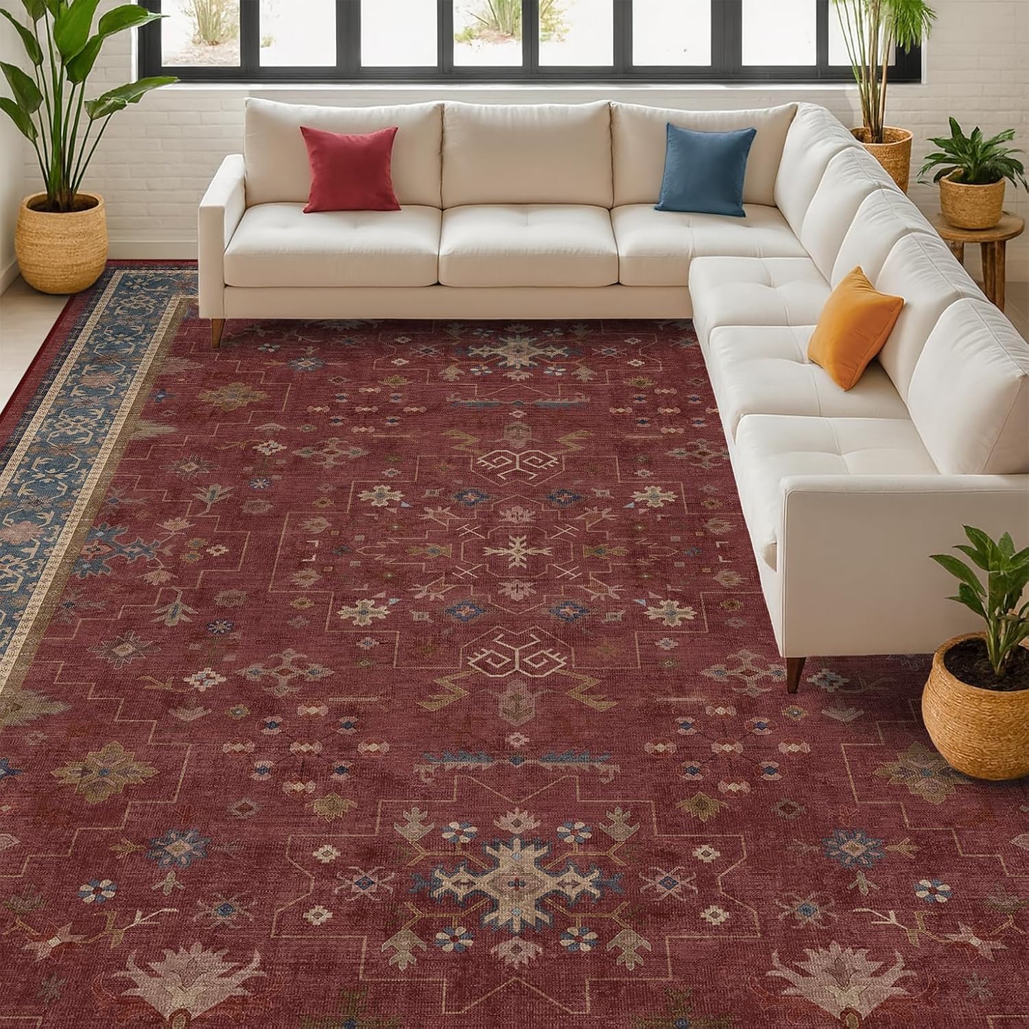 Hazo Haus Oriental 8x10 Large Area Rugs for Living Room - Burgundy Rug for Bedroom Under Bed, Dining Room Under Kitchen Table, Washable Soft Non Slip Unique Indoor Décor