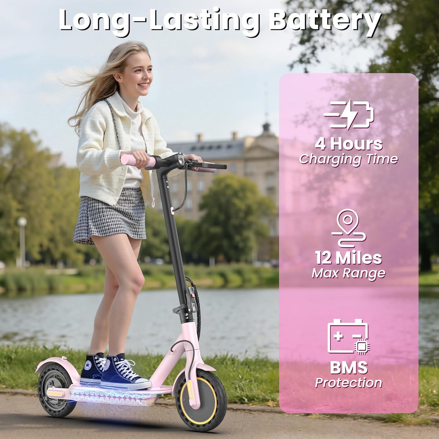 WERHY Foldable Kids Electric Scooter, 350W Motor, Max 12/16Miles Long Range, 19 MPH Max Speed, 8.5" Solid Tire, Lightweight Foldable E-Scooter with Dual Braking, Digital Display, Cruise Control