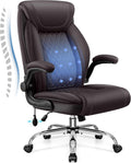Office Chair, Big and Tall Ergonomic Desk Chair, Executive Leather Computer Chair with Adjustable Lumbar Support, Comfy Gaming Chair with Flip Up Arms, Swivel PC Chair with Rocking Function, Coffee