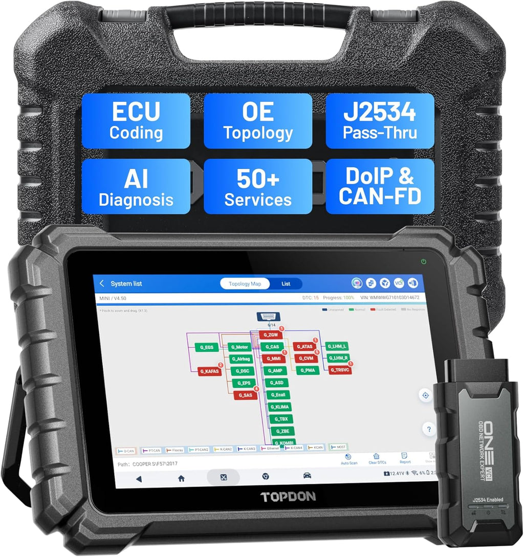 TOPDON ONE Bidirectional Scan Tool, 10.1" OBD2 Scanner with J2534 Pass-Thru and ECU Coding, Over 50 Resets, Topology Mapping Car Diagnostic Tool for All Vehicles