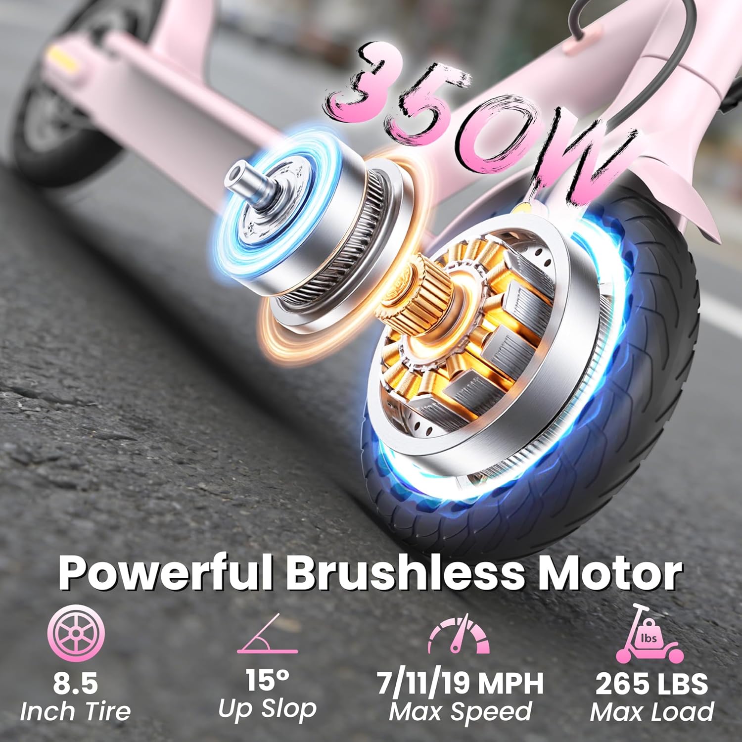 WERHY Foldable Kids Electric Scooter, 350W Motor, Max 12/16Miles Long Range, 19 MPH Max Speed, 8.5" Solid Tire, Lightweight Foldable E-Scooter with Dual Braking, Digital Display, Cruise Control
