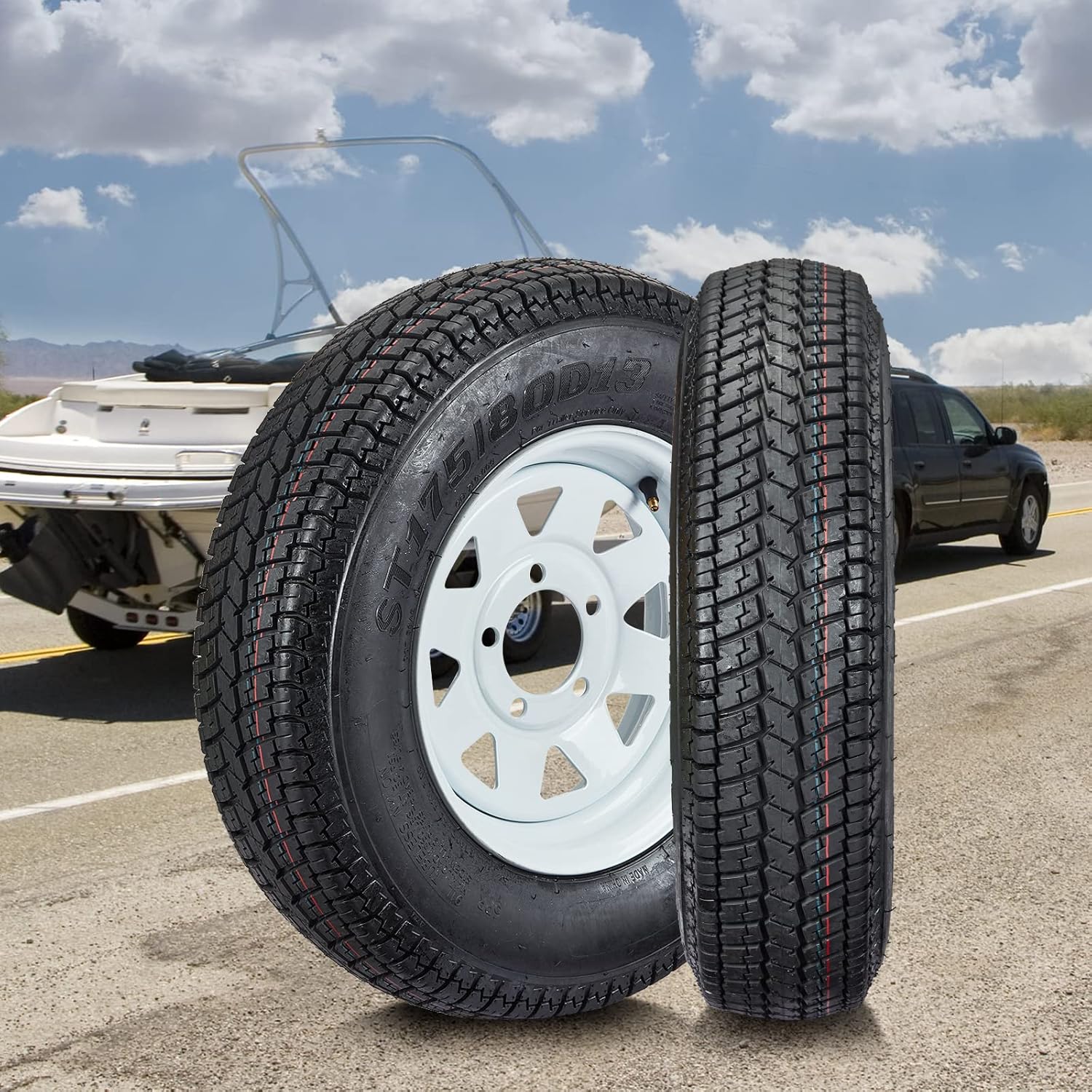 Garvee ST175/80D13 Trailer Tires with 13 in Rims, 5 Lug on 4.5 in, Load Range C, 6PR