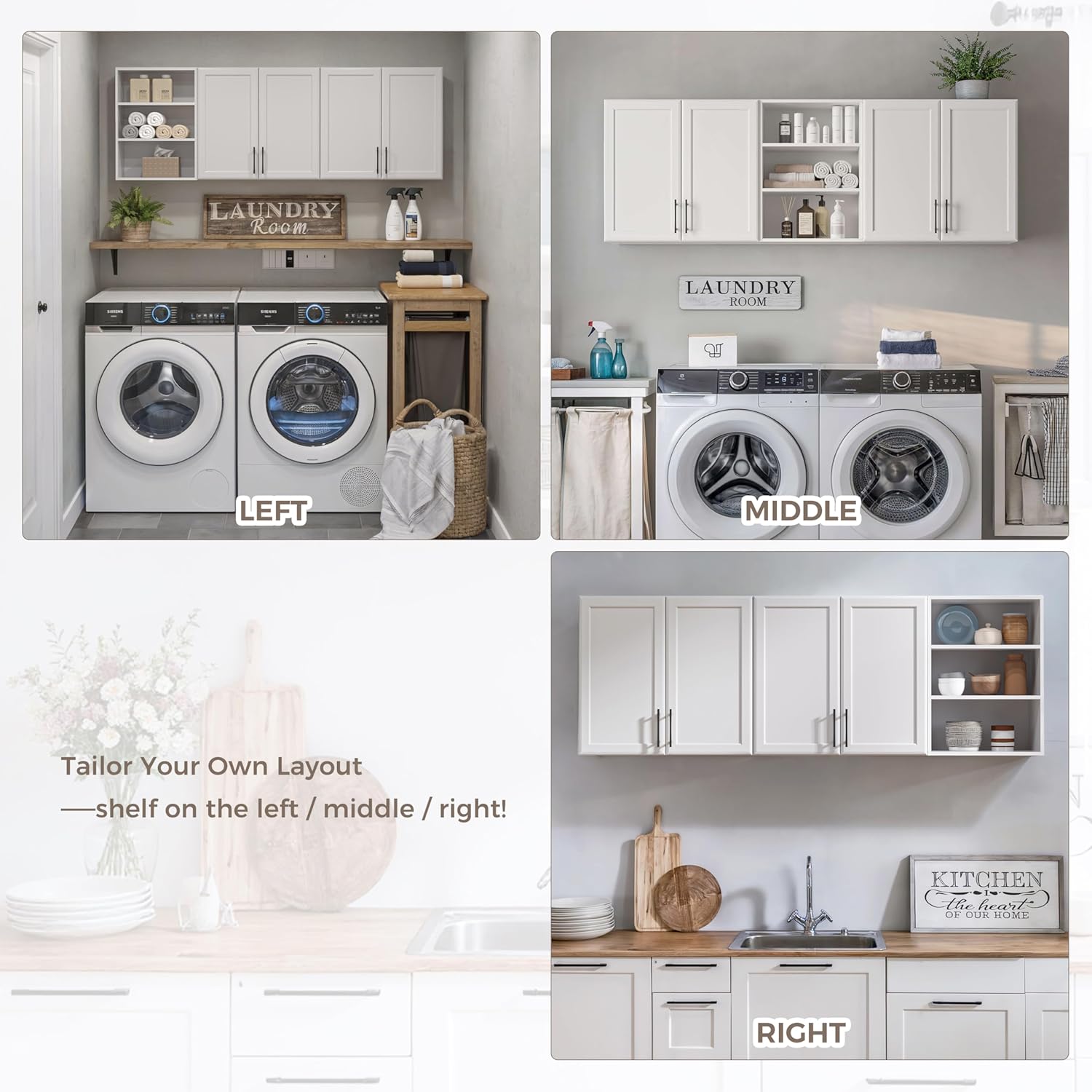 FIMELLO 62.8 ''W X 11''D X 21.7''H Wall Cabinets for Laundry Room, Wooden Kitchen Cabinet, Floating Wall Cabinets, Hanging Wall Cabinet for Laundry, Kitchen, White