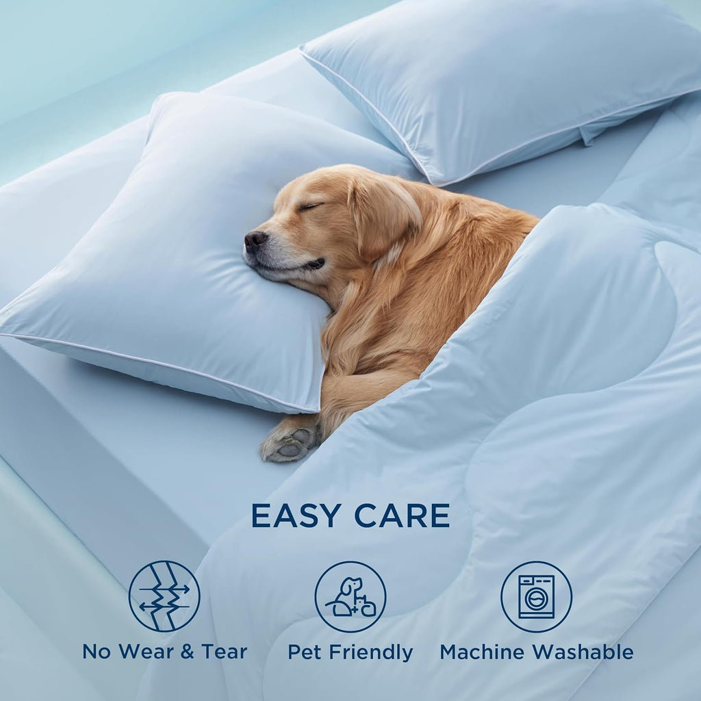 Bedsure Cooling Comforters King Size Set 4 Pieces, Blue Cooling Blanket for Hot Sleepers, Double-Sided Cool Tech King Bedding Set with Breathable Lightweight Comforter, Sheet & Pillowcases