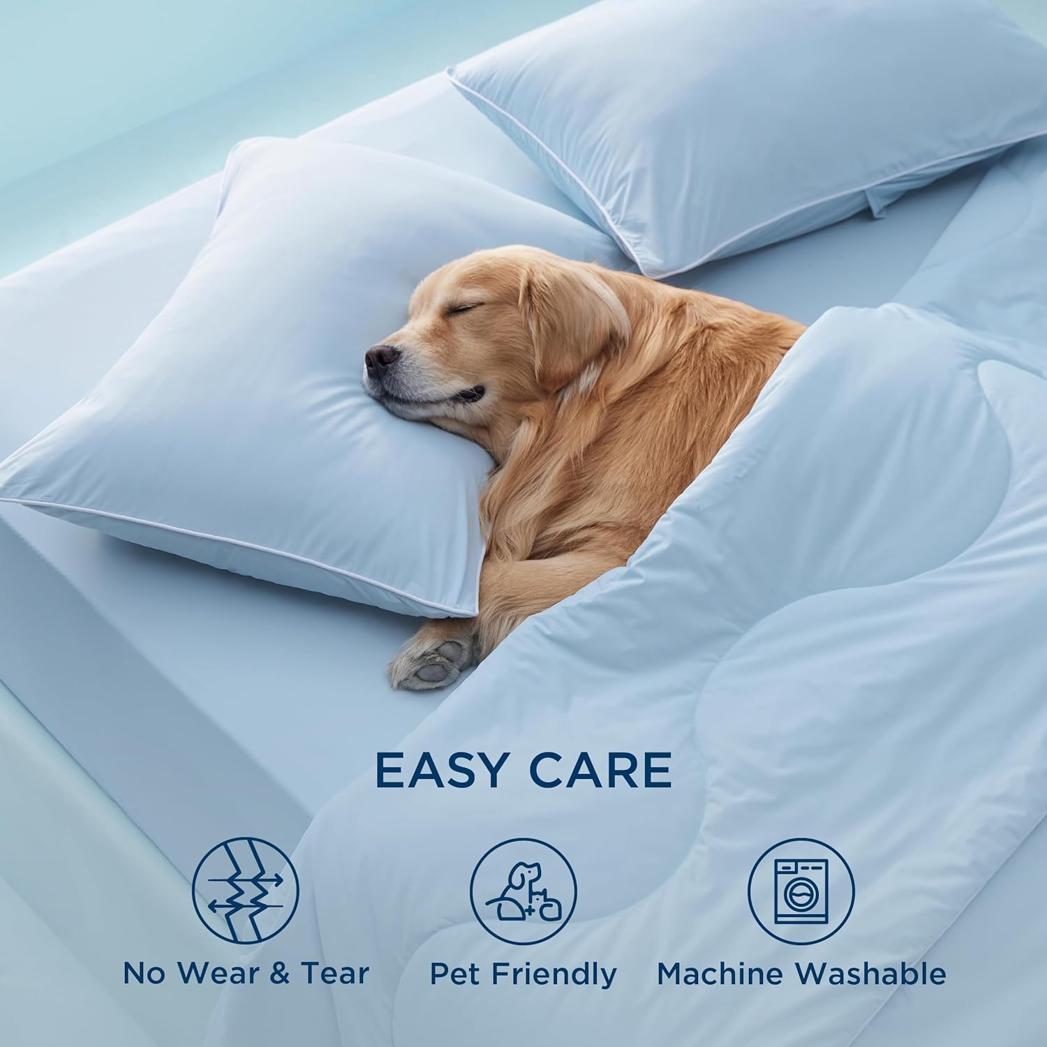 Bedsure Cooling Comforters King Size Set 4 Pieces, Blue Cooling Blanket for Hot Sleepers, Double-Sided Cool Tech King Bedding Set with Breathable Lightweight Comforter, Sheet & Pillowcases