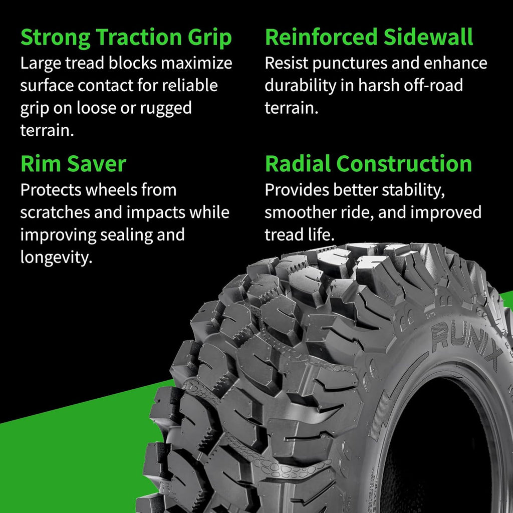RUNIX ATV UTV Radial Tires, RUNIX TerraVance, 26X11R12, 26X11-12, Set of 2, Radial Tire, All Terrain, AT26X11R12, 6PR, Tubeless