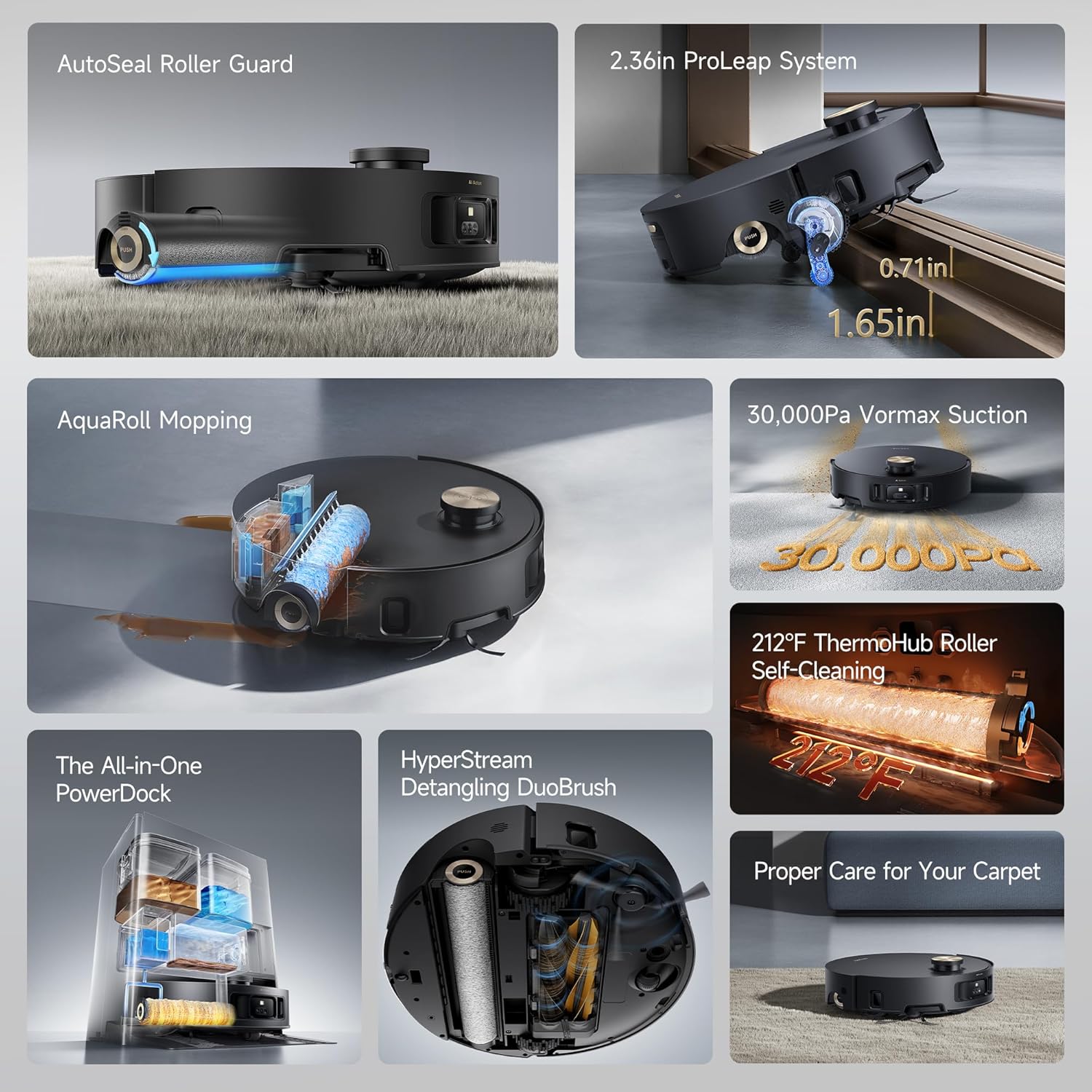DREAME Aqua10 Roller Robot Vacuum, AquaRoll Mopping, 30,000Pa Suction, 100% Detangling, Carpet-Protecting Roller Guard, Clear 2.36in Obstacle, Self-Empty, Self-Cleaning, Roller Mop Extending
