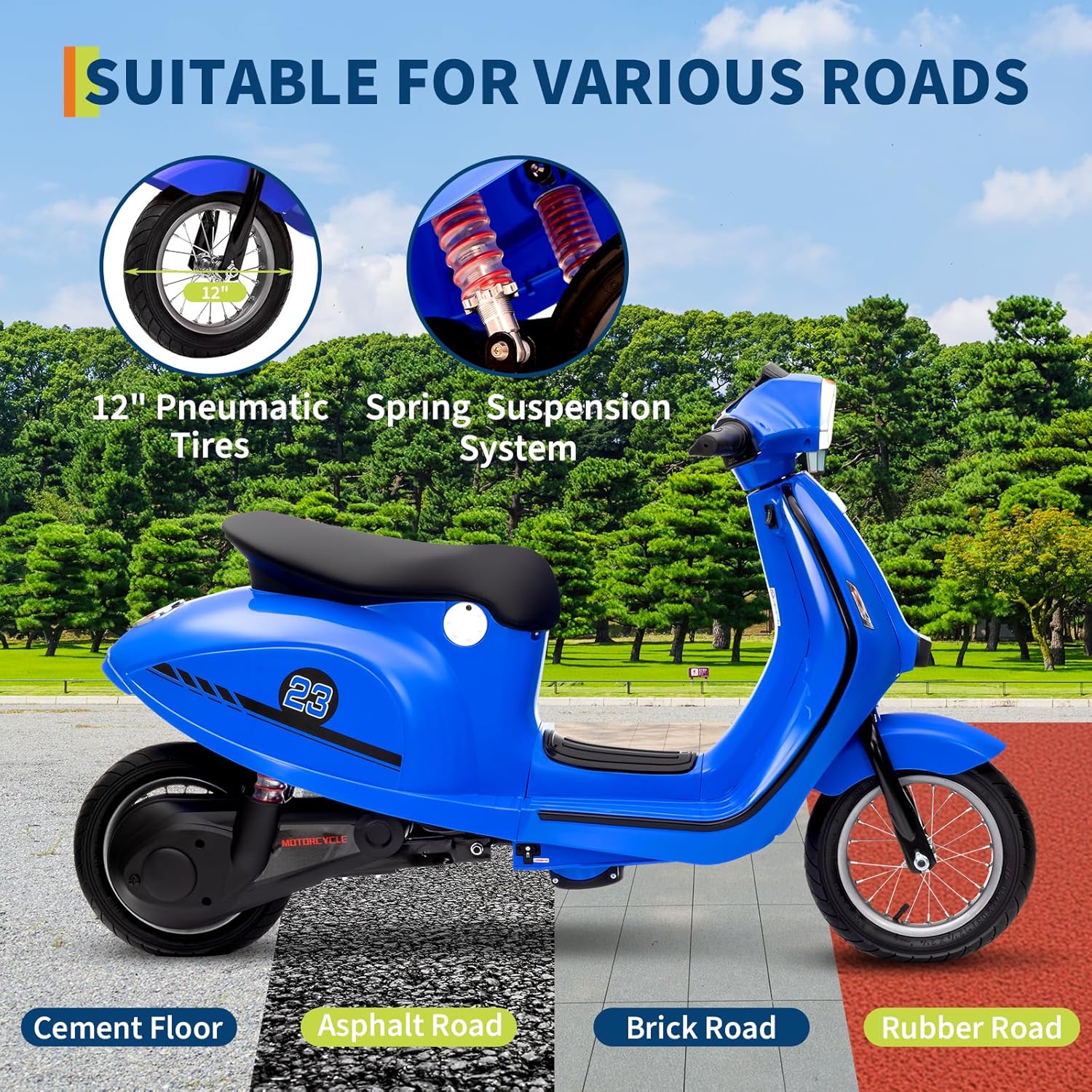 24V Moped Scooter for Kids - Electric Motorcycle for Kids - Electric Scooter with Seat for Children - Ride on Toy with LED Light for Girls