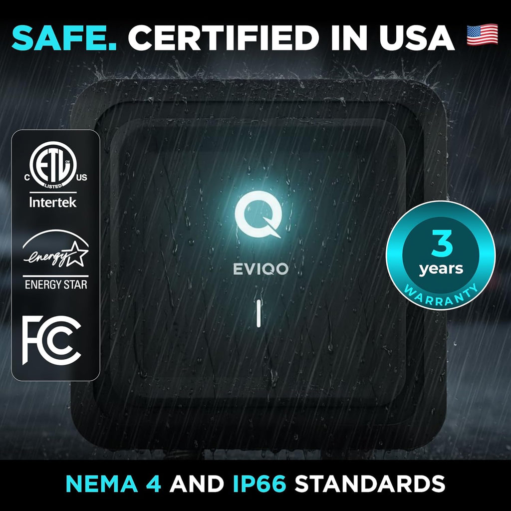 EVIQO NACS Charger for Tesla 48 Amp 240V Hardwired Level 2 EV Charger - Wall EV Charger Level 2, 25ft Cable, WiFi (2.4 GHz) Smart App - Weatherproof, Outdoor (IP66,NEMA 4) UL, ETL Certified