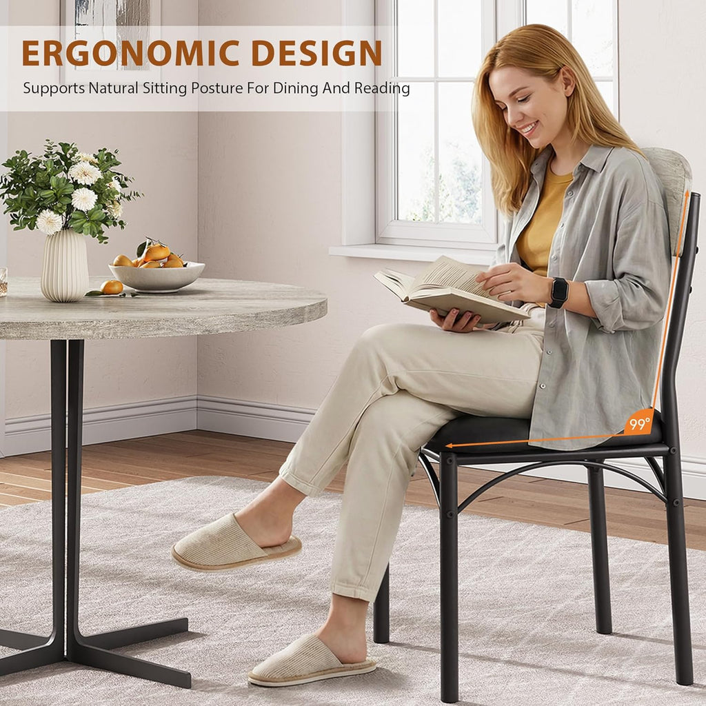 Jocoevol Dining Chairs Set of 4 - Upholstered Dining Room Chairs with PU Leather, Industrial Kitchen Chairs with Wooden Backrest and Thickened Metal Legs, for Dining Room, Living Room（Gray）