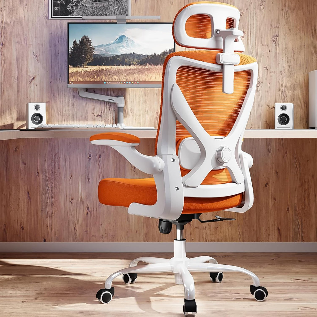 Ergonomic Office Chair - Mesh Desk Chair with Adjustable Lumbar Support High Back Computer Gaming Chairs - Big and Tall Office Chairs Adults, Comfortable for Long Hours, Orange