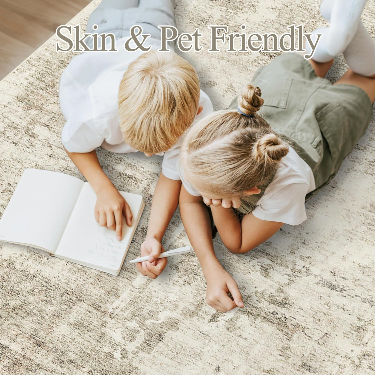 Soalmost 9x12 Area Rug for Living Room, Abstract Non Slip Machine Washable Vintage Carpets, Low Pile Lightweight Large Rug for Bedroom, Dining Room, Home Office Beige Gray