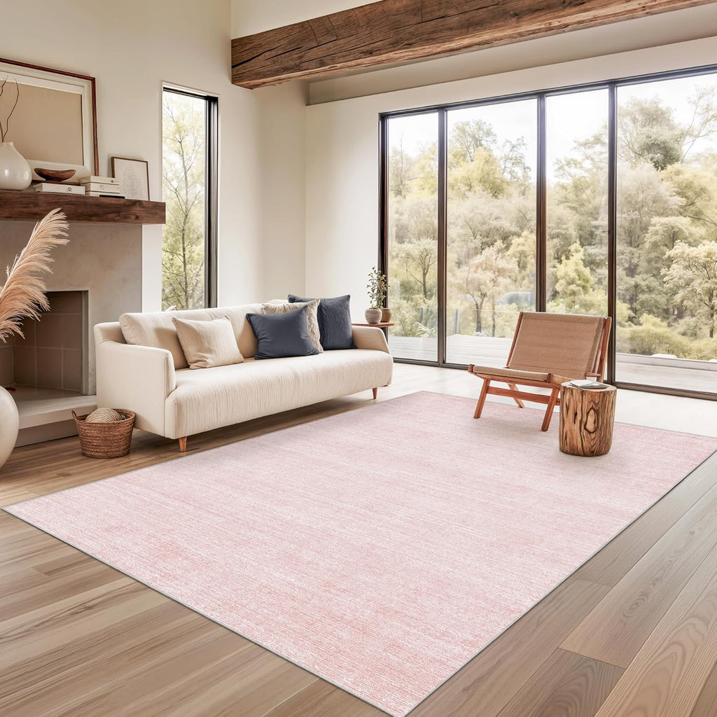 Valenrug Washable Rugs 5x7 - Non Slip 5x7 Area Rugs for Living Room, Stain Resistant Area Rugs for Bedroom, Foldable Machine Washable Area Rug(5'x7', Light Pink)