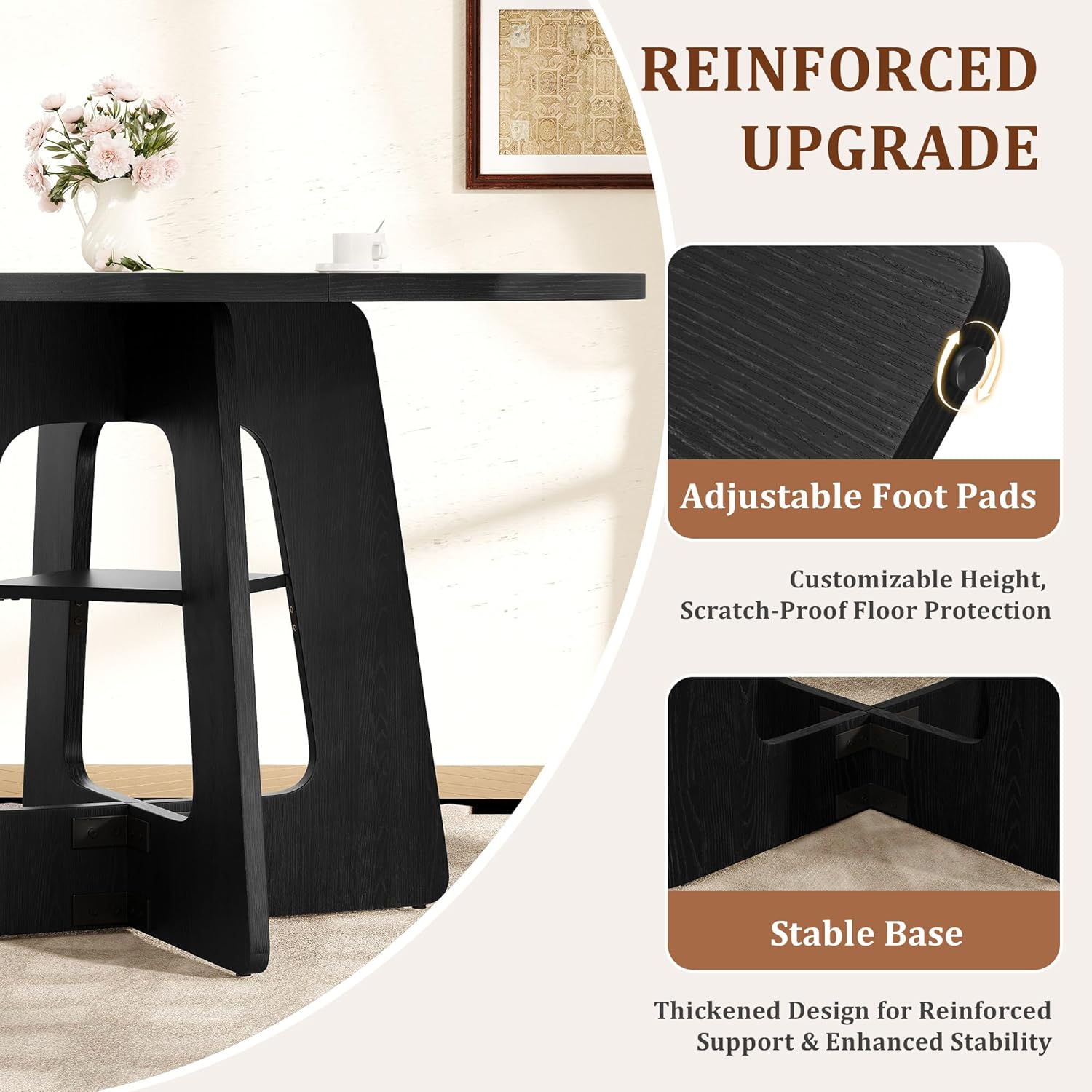 Round Dining Table for 4-6, 47" Kitchen Table for Dining Room, Modern Black Dining Table, Circle Kitchen Table for Living Room, Apartment