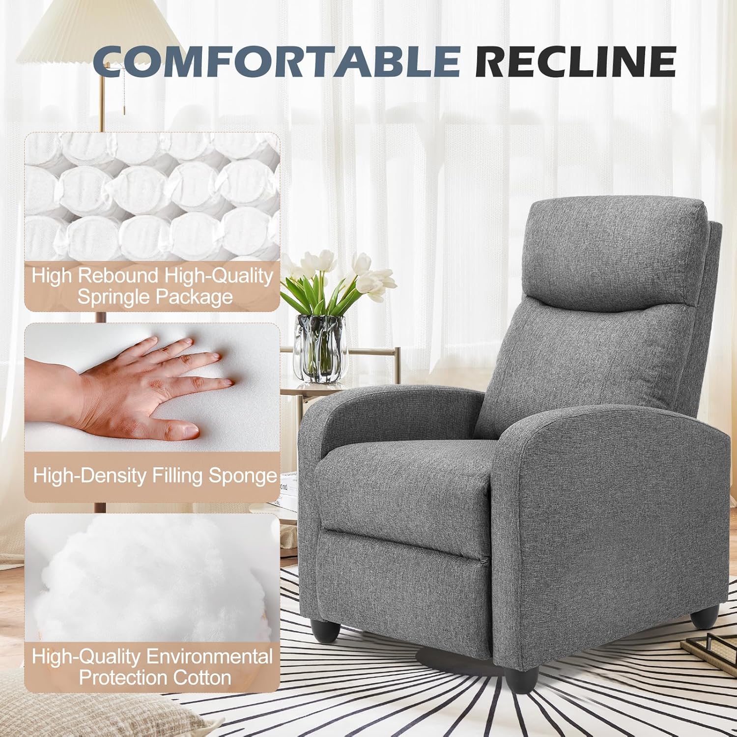 Sweetcrispy Massage Recliner Chair for Adults, Adjustable Home Theater Seating with Lumbar Support for Living Room, Modern Fabric Reclining, Grey