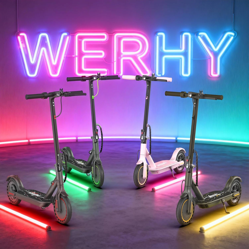 WERHY Foldable Kids Electric Scooter, 350W Motor, Max 12/16Miles Long Range, 19 MPH Max Speed, 8.5" Solid Tire, Lightweight Foldable E-Scooter with Dual Braking, Digital Display, Cruise Control