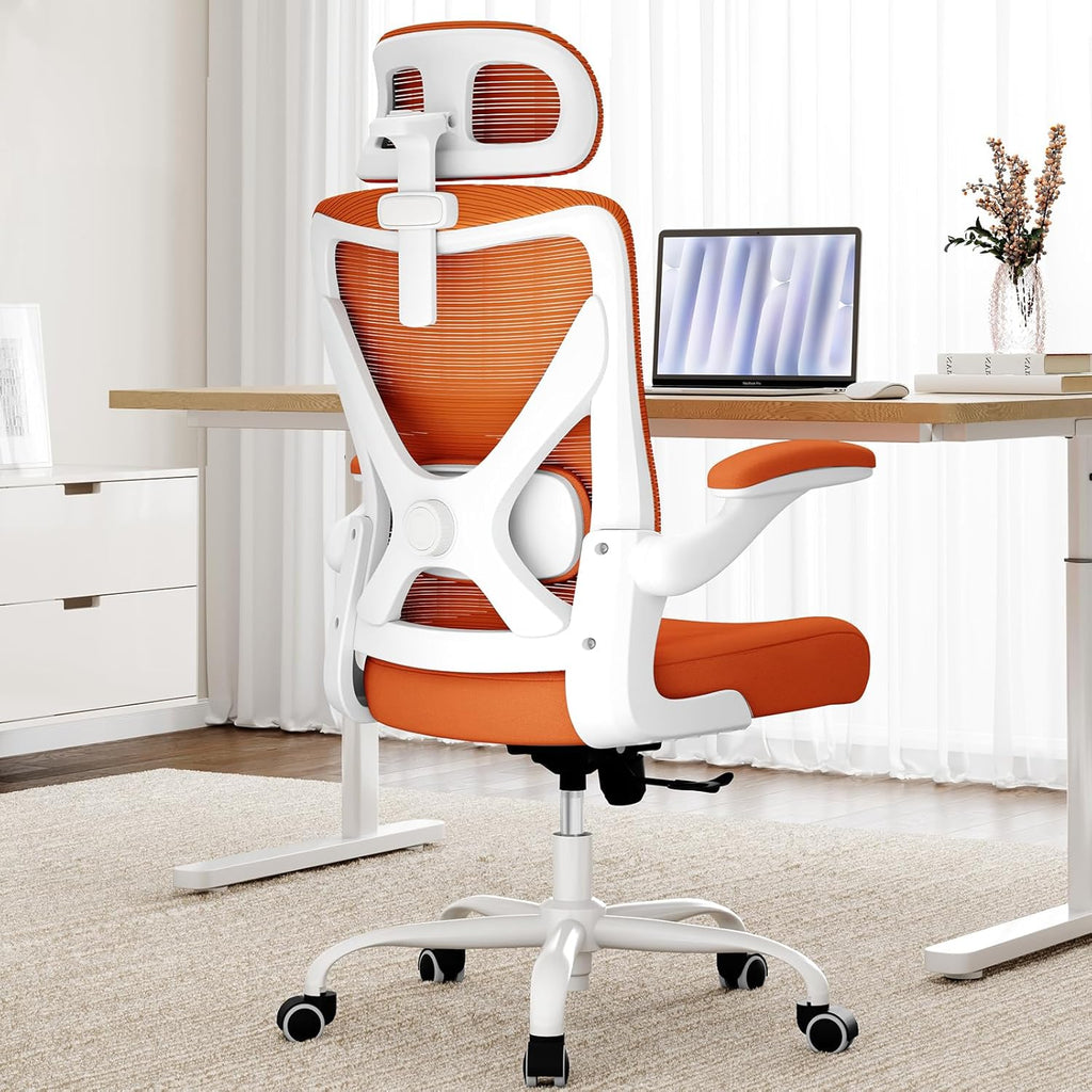 Ergonomic Office Chair - Mesh Desk Chair with Adjustable Lumbar Support High Back Computer Gaming Chairs - Big and Tall Office Chairs Adults, Comfortable for Long Hours, Orange
