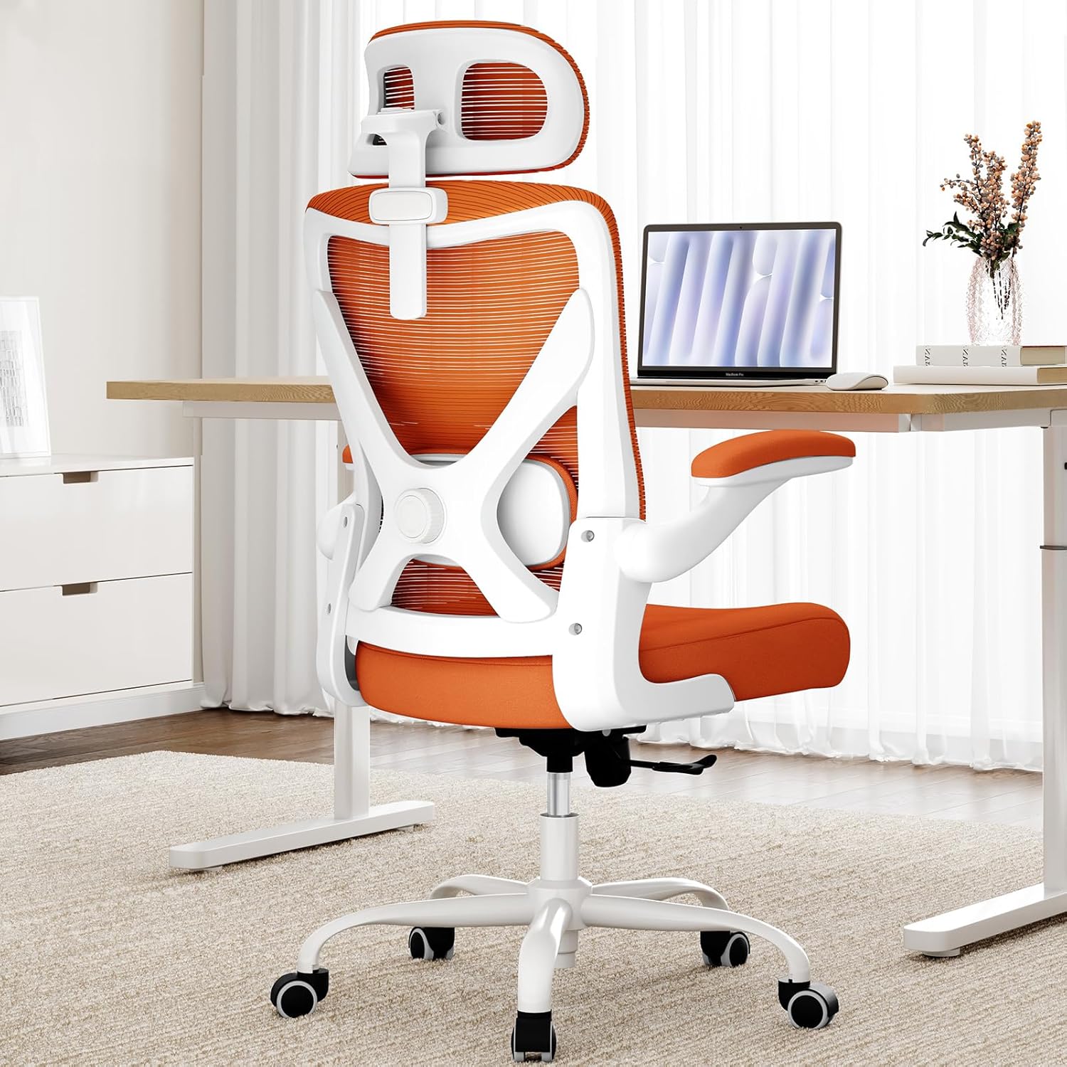 Ergonomic Office Chair - Mesh Desk Chair with Adjustable Lumbar Support High Back Computer Gaming Chairs - Big and Tall Office Chairs Adults, Comfortable for Long Hours, Orange