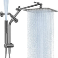 Veken All Metal 10" Gunmetal Gray Shower Head with Handheld, Luxurious Square Double Rain Shower Heads with Spray Combo, Dual High Pressure Detachable Rainfall Showerhead with Extension Arm, Long Hose