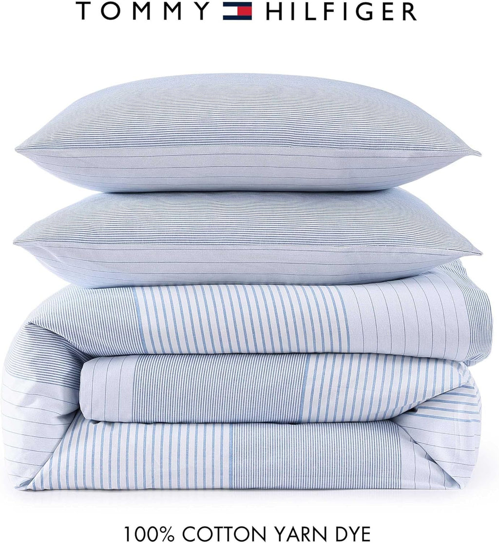 Tommy Hilfiger - King Comforter Set, Super Soft Bedding with Matching Sham, Breathable Bed Essentials (Modern Stripe White, King)