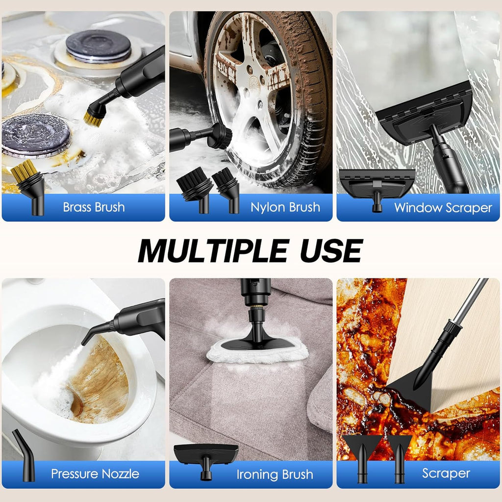 ODSD Steam Cleaner for Home & Car, 3-Level Adjustable Steamer for Cleaning, 15s Heat-Up & 1.6L Large Tank, Handheld Steam Cleaner for Car Detailing, Home, Tile, Grout,Furniture with 15pcs Accessories