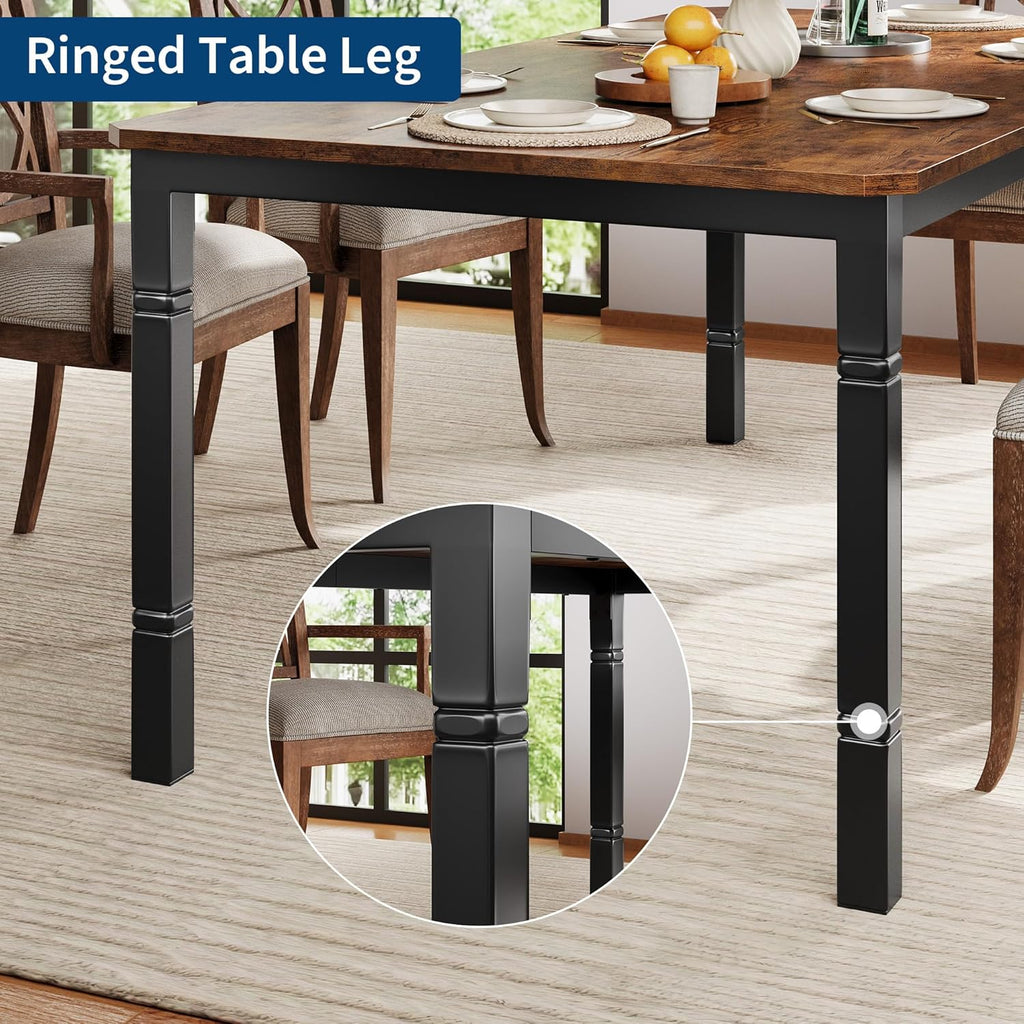 Garvee Large Dining Table for 6-8 People, 71" Wooden Kitchen Table with Sturdy Metal Frame, Dining Room Table for Dining Room, Kitchen, Black Leg & Retro